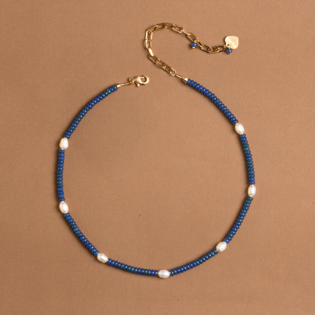 LAPIS WHITE BEADED NECKLACE