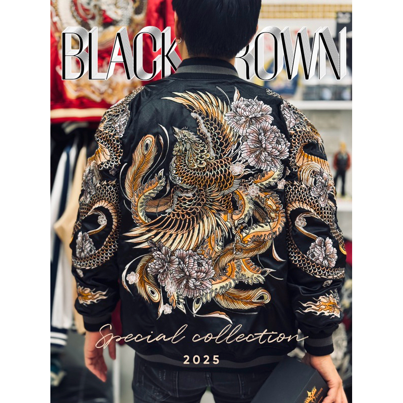 Black crown Sukajan jacket มังกรxฟินิกซ์ รุ่นครบรอบ10ปี แจ็กเก็ตพรีเมียมลายปักทั้งหมด กล่องแพ็คเก็จและโปสเตอร์
