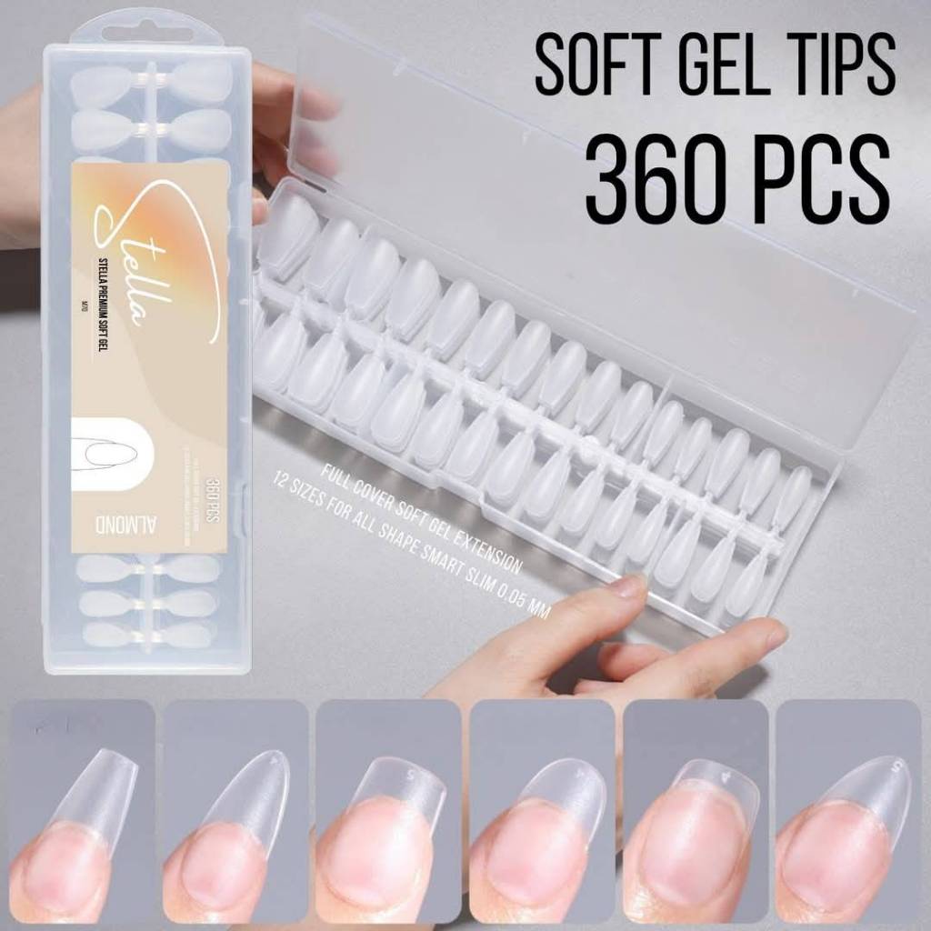STELLA Soft Gel Tip PVC 7ทรง 15size/360pcs. ใช้ต่อเต็มเล็บด้วยกาว/กาวเจล