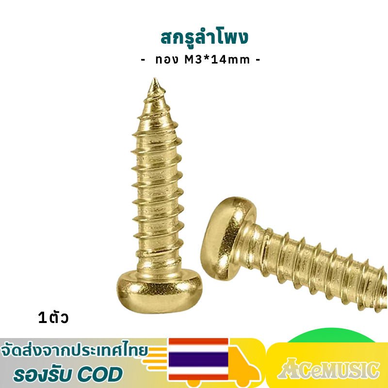 1ตัว ทอง M3*14mm สกรูลําโพง  น็อตหัวกลม ไม่ขึ้นสนิม น็อตสกรู เกลียวปล่อย น็อตm3 น็อตยึดดอกลำโพง