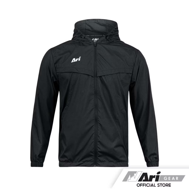 ARI ESSENTIAL WINDBREAKER JACKET - BLACK/ SILVER/WHITE เสื้อกันลม อาริ สีดำ