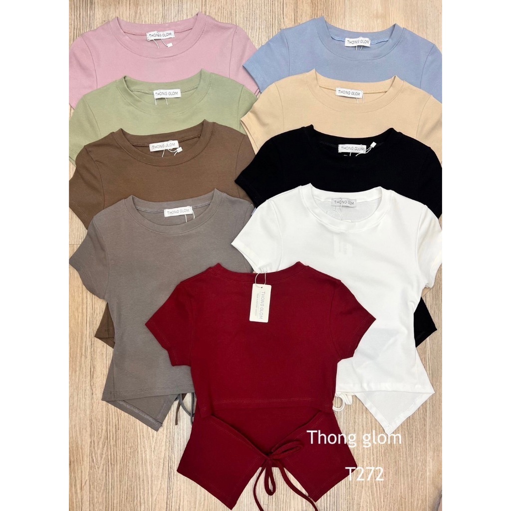 เสื้อยืดแขนสั้น เสื้อยืดครอปแขนสั้นผ้ายูนิโคล่ ผ้านิ่มสีขาว คอกลม แต่งเว้าที่หลัง มีความเซ็กซี่ สีพื้น งานป้าย (TG001)