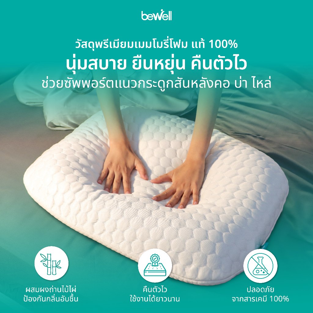 Bewell หมอนเออร์โกเคิร์ฟ หมอนสุขภาพ ออกแบบโดยนักกายภาพบำบัด แก้ไขปัญหาปวดคอได้ตรงจุด มี 3 ไซส์ รองรับทุกสรีระ - รูปที่ 3