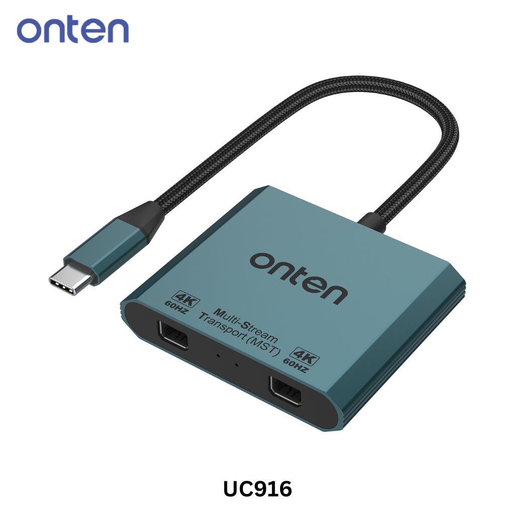 UC916 - Onten USB-C to Dual Mini DP adapter Type C ไป Mini DP 2พอร์ต ต่อจอออกพร้อมกันได้ 2จอ รองรับ 