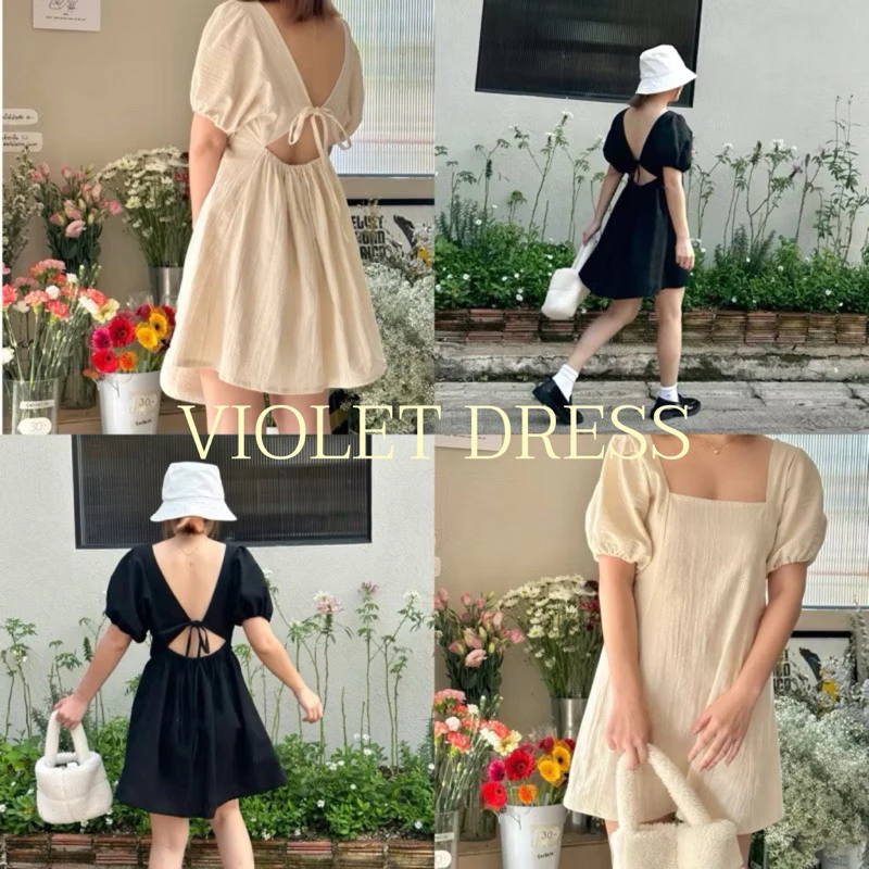 Violet Dress คอลเลคชั่นต้อนรับ summer ชุดนี้ปังมาก น่ารักผสมเซ็กซี่ โชว์หลังเบาๆ (โรงงานผ้าที่ไทยร้านผลิตเอง)