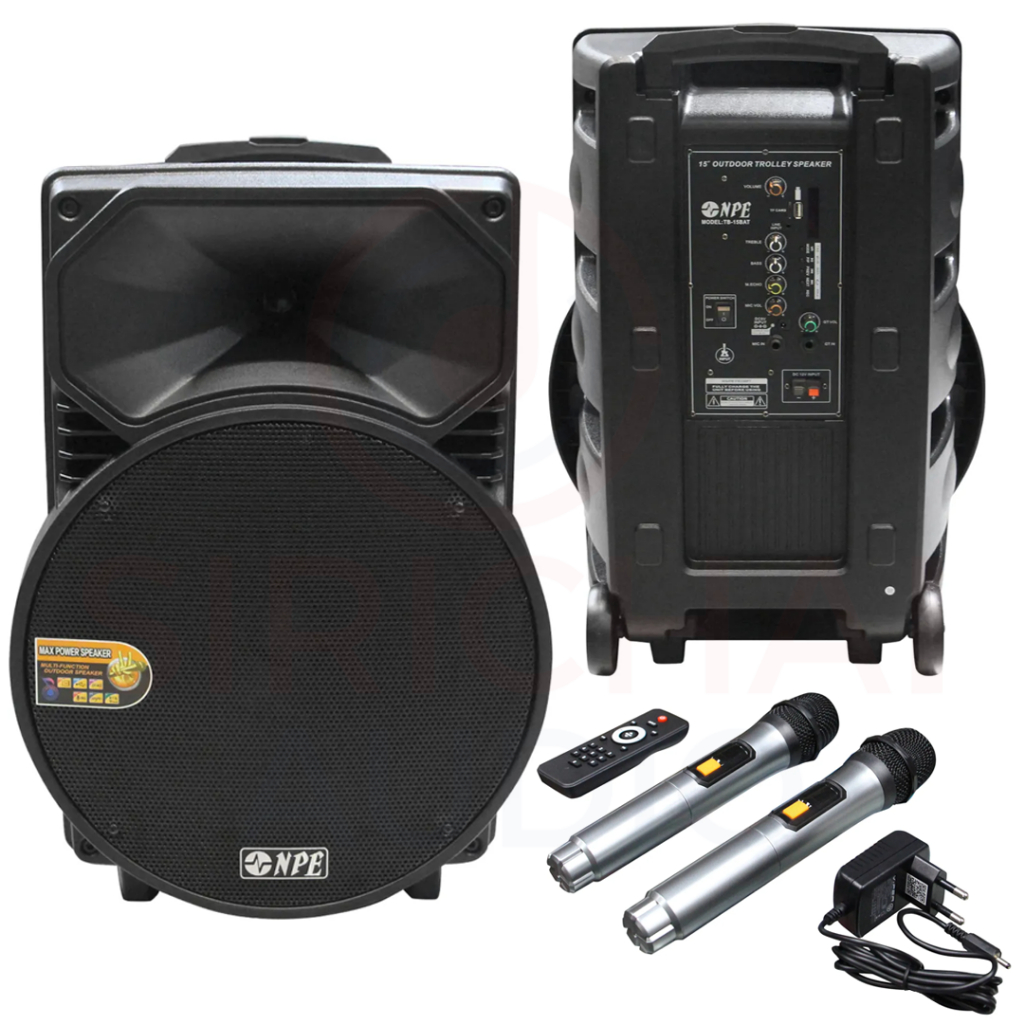 ลำโพงล้อลากNPE รุ่น TB15bat ดอก15นิ้ว แอมป์ในตัว ไมค์ลอย2ตัว TB-15BAT
