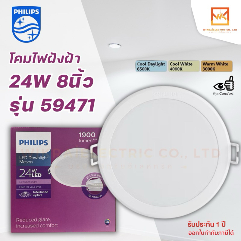 PHILIPS โคมไฟดาวน์ไลท์ ฝังฝ้า 8 นิ้ว (8") Panel LED 24W ฟิลิปส์ รุ่น MESON 59471