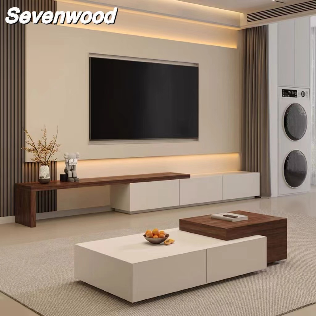 Sevenwood ชั้นวางทีวี ชั้นทีวี ตู้วางทีวี ตู้ทีวี สไตล์โมเดิร์นมินิมอล โต๊ะ 160 ซม + ตู้ 160 ซม