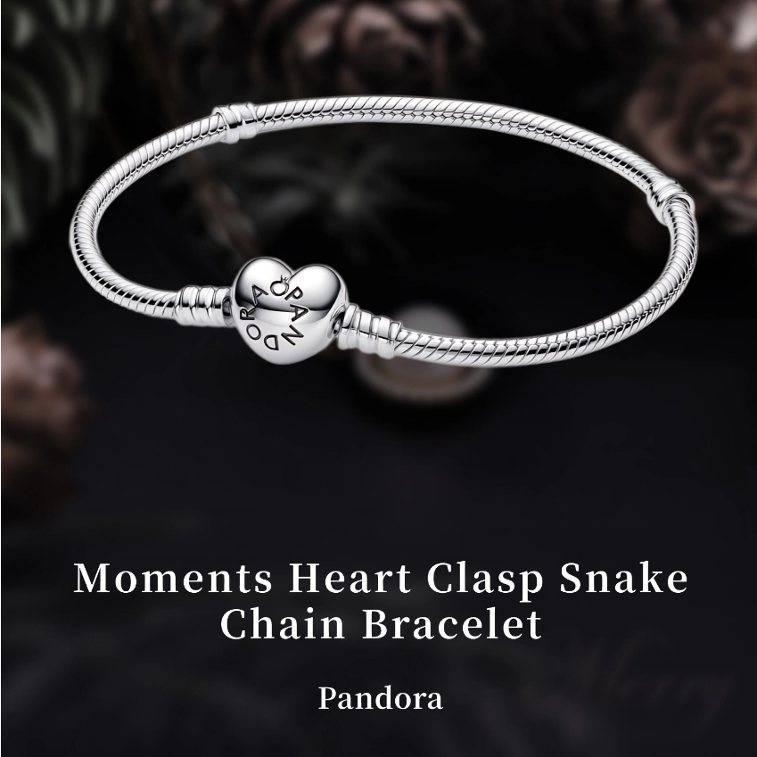 💎💎[ส่งจากกรุงเทพ]Pandora กำไลมุก Moments Heart Clasp Snake Chain Bracelet กำไลข้อมือเงิน 925 ของแท้ 