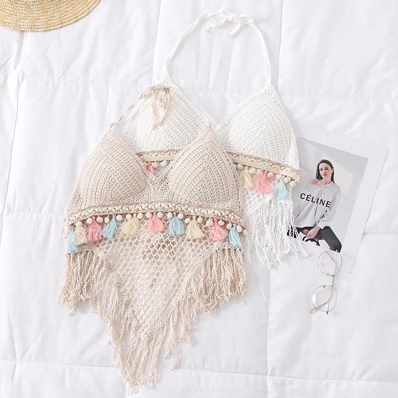 บราผูกคอ/เสื้อบิกินนี่/เสื้อครอป ถักโครเชต์ ✔️พร้อมแผ่นรอง✔️ CM031