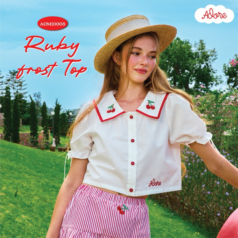 ADORE2112 AOM10008 : RUBYFROST TOP เสื้อผู้หญิง เสื้อคอปก