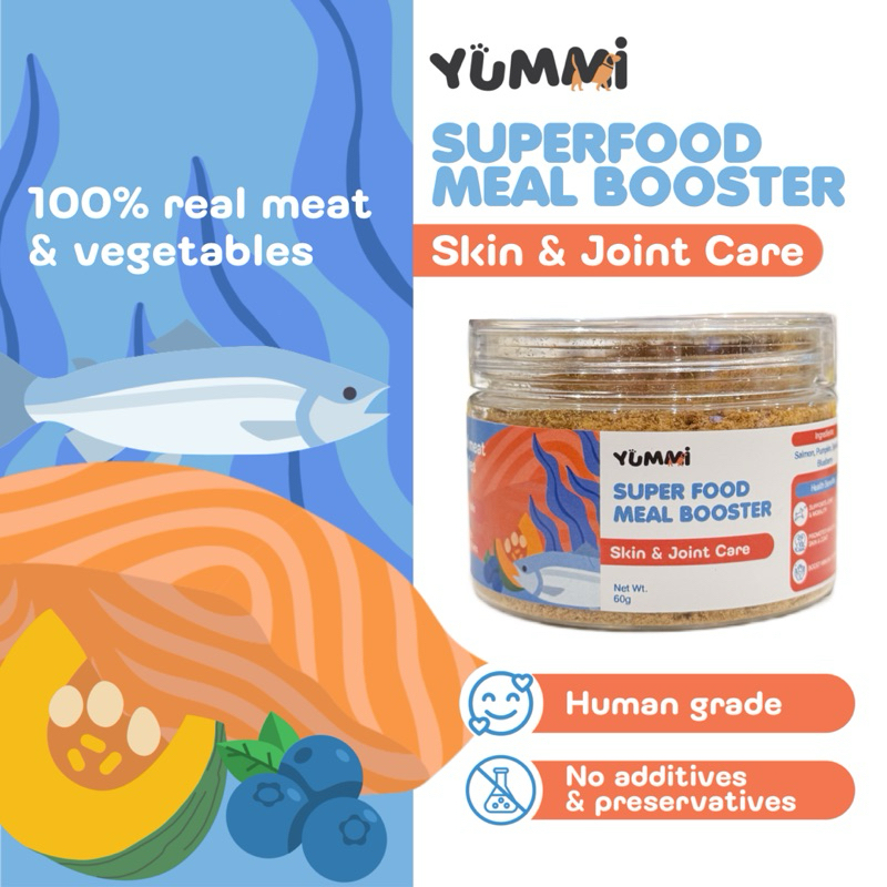 ผงโรยอาหารสุนัขแมว Yummi Superfood Meal Booster รสปลาแซลมอน สูตร Skin & Joint Care 60g