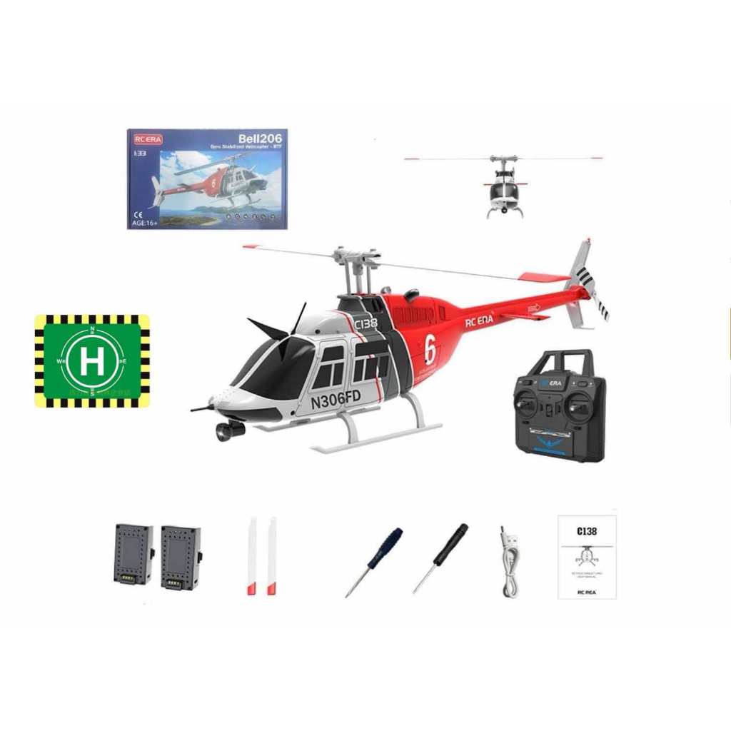 เฮลิคอปเตอร์บังคับวิทยุรุ่น C138 *Bell 206* 6 CH ล๊อกความสูงคงที่ มาพร้อมแบตเตอร๊๋ 2 ก้อน+ลานจอด H (ส่งจากกรุงเทพ)