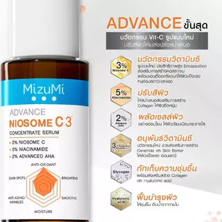 MizuMi Advance Niosome C Concentrate Serum 30 ml เซรั่มนีโอโซม ซี เข้มข้น 3% ผิวดูกระจ่างใส แข็งแรง ทนต่อมลภาวะและแสงแดด