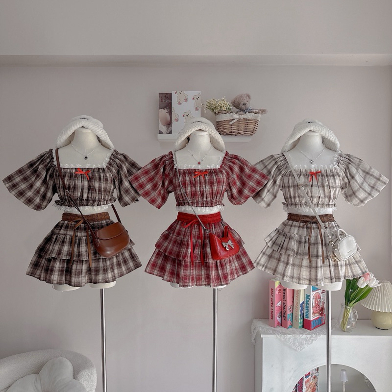 🐻🖤ชุดเซตแขนฟูโยชิ กระโปรงขนมชั้น น่ารัก