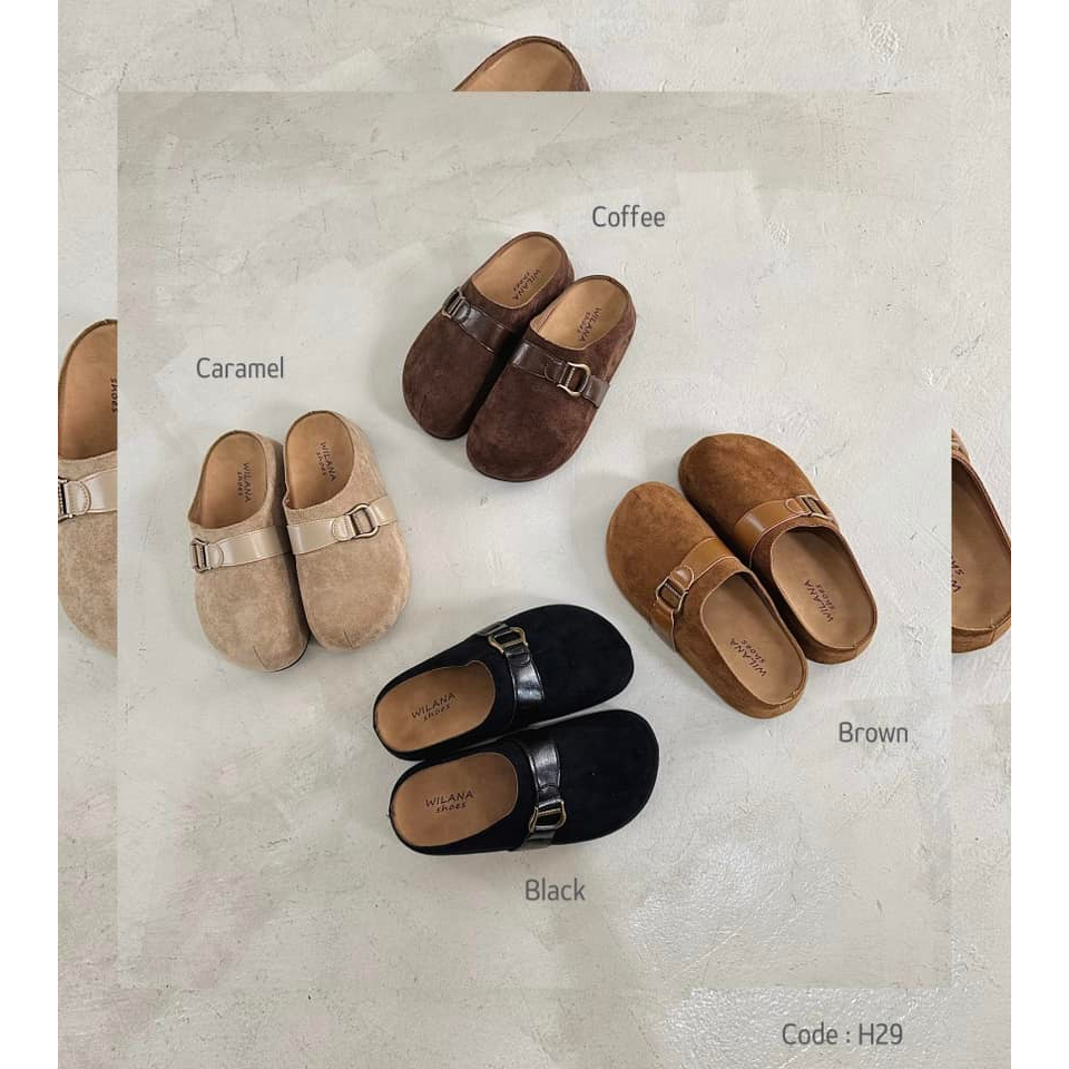 [📢แจกคูปองในไลฟ์/วิดีโอ30%]25twentyfives - H29 รองเท้าปิดหน้าหัวโตสไตล์เกาหลี สูง1.5นิ้ว wilana