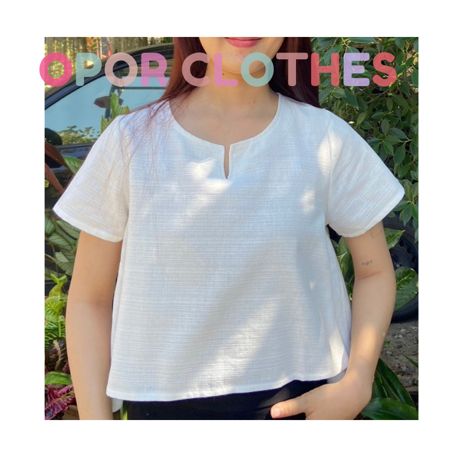 เสื้อครอปผ้าฝ้ายคอกลมแขนสั้น OT025