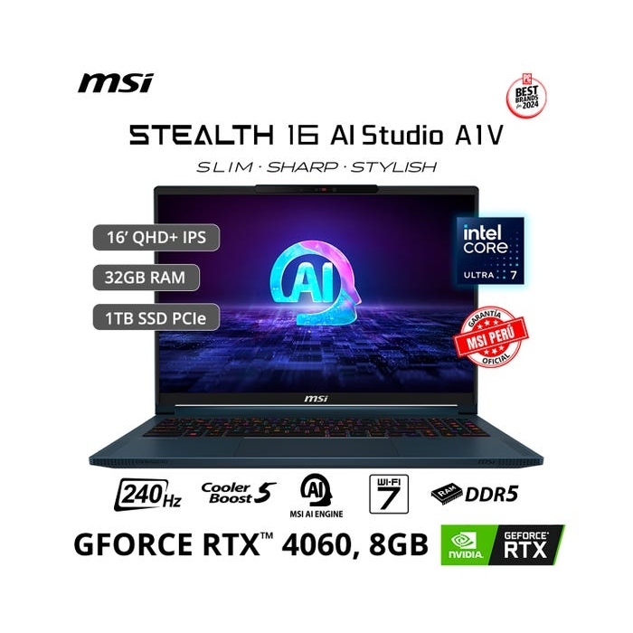 โน๊ตบุ๊ค Core Ultra 7 155H + RTX 4060 MSI Stealth 16 AI Studio A1VFG-067TH Star Blue มีประกัน ประหยั