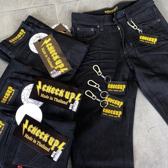 กางเกงยีนส์ขากระบอก ผ้าดิบ14 ออนซ์ ปั้นเฟดง่าย ป้ายCHECKUPแถมป้าย+ตะขอฟรี