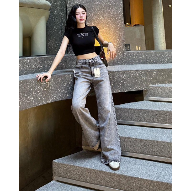 PLUTO JEANS สีสโนว์  รหัส MG15🪩 กางเกงยีนส์ขากระบอกใหญ่