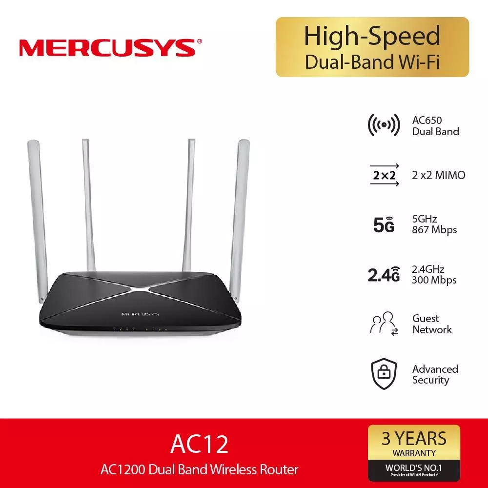 Mercusys AC12 AC1200 Dual Band Wireless Router เราเตอร์ 2.4/5Ghz