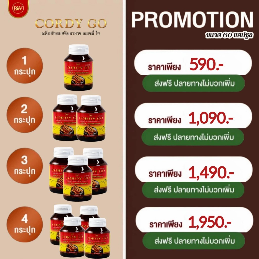 Cordy go ถั่งเช่า คอร์ดี้โก 60 แคปซูล ถั่งเช่าสีทอง ผสม เห็ดหลินจือแดง ราคา ถูกที่สุด ดีลบีเคเค แกลเลอรีภาพที่ 6