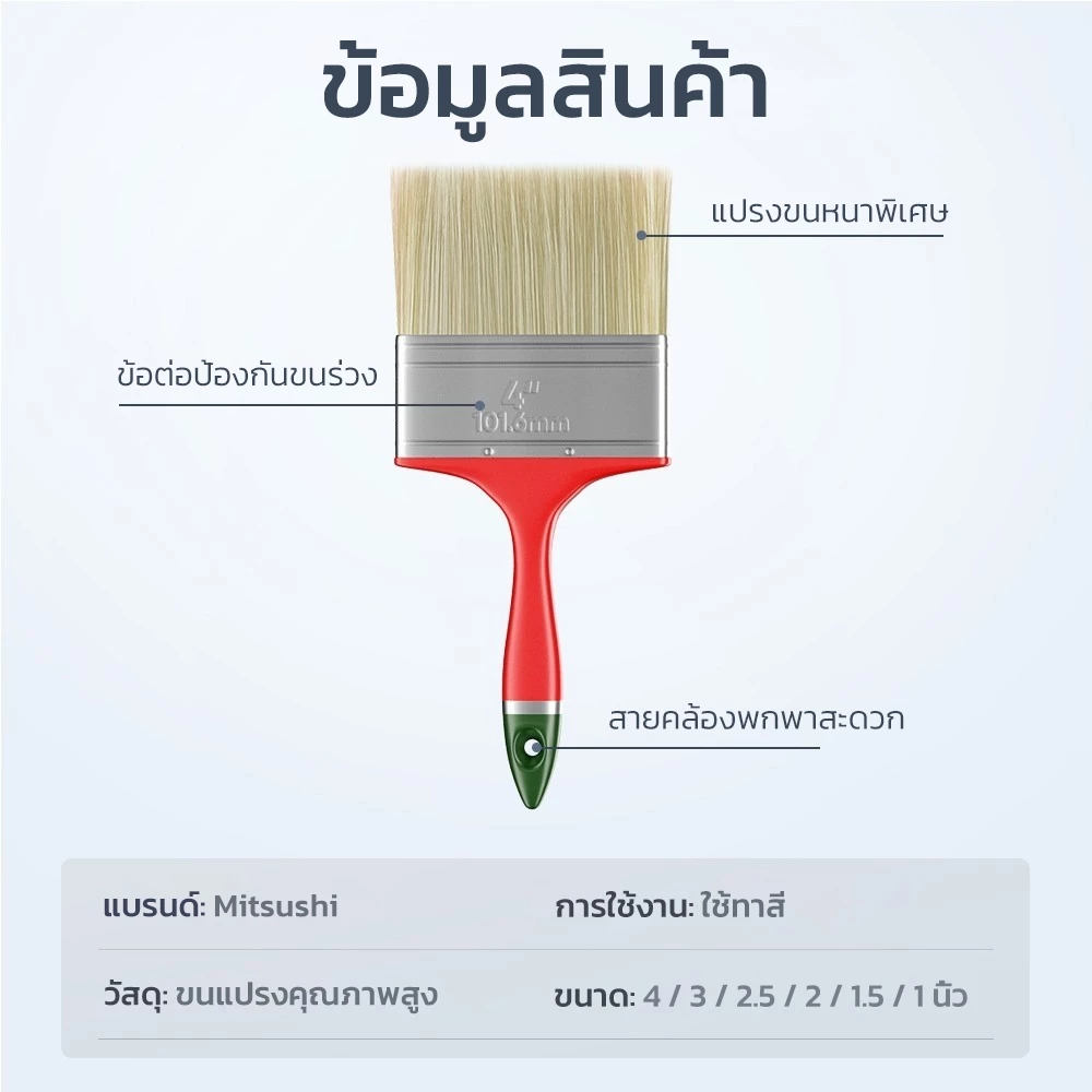 Mitsushi แปรงทาสีบ้าน แปรงแบน แปรงทาสี แปรงทาสีบ้าน 1-4นิ้ว  แปรงทาสีเกรดพรีเมี่ยม ขนนุ่มปานกลาง Paint brush thumbnail 9