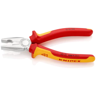 KNIPEX คีมปากจิ้งจกกันไฟ คีมปากจิ้งจกด้ามกันไฟ 1000V (VDE) ขนาด 6" 7" 8" ผลิตที่ประเทศเยอรมัน 0306160, 0306180, 0306200