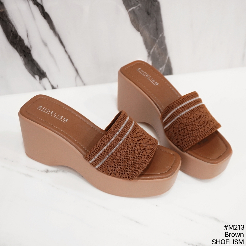 M213 #ส้นเตารีด ดีไซน์ผ้าถักสุดเก๋ กระชับพอดี ไม่บีบเท้า พื้นนุ่มสไตล์ SHOELISM