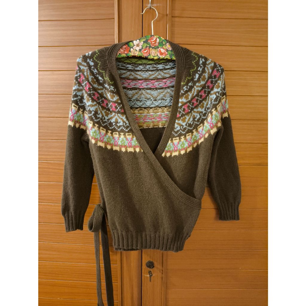 WEEKEND MaxMara Brown Cardigan แบบไขว้ผูกเชือก Size M Made in Italy