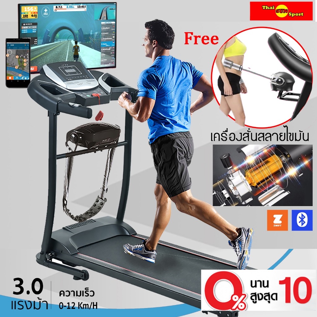 ลู่วิ่งไฟฟ้า อัพเกรด 2025 ปรับชันไฟฟ้า【รับประกัน10ปี】 มอเตอร์ 3.5HP เชื่อมต่อ ZWIFT , BLUETOOTH 【ร้า