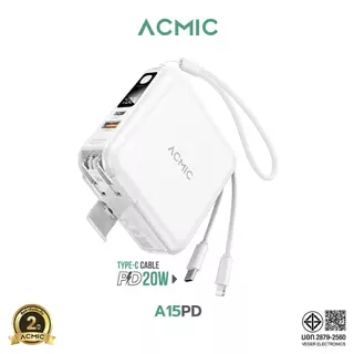 ACMIC A15PD PowerBank 15000mAh สายในตัว Type-C ชาร์จเร็ว PD20W พาวเวอร์แบงค์ QC3.0 รับประกัน 2 ปี