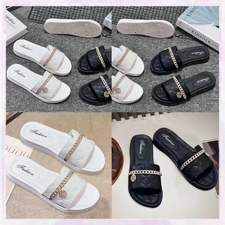 LHSunday NEW จัดส่งจากกรุงเทพ สินค้าใหม่ รองเท้าแตะ รองเท้าแตะนุ่มน่ารักๆ รองเท้าแตะแบบสวม แต่งลวดลายรูปโซ่สะ
