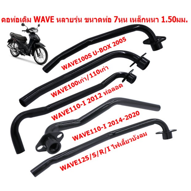 คอท่อหน้าเดิม สีดำ WAVE110-I /125/125R/110/100S ขนาดท่อ 7หุน เหล็กหนา 1.50มม. คอท่อเวฟ คอท่อไอเสีย