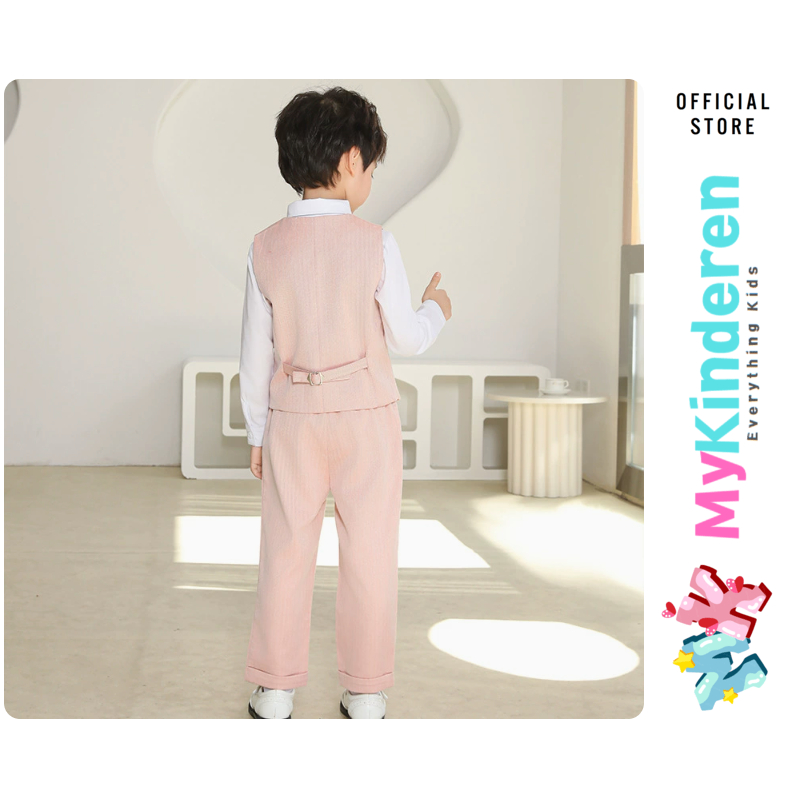 S21 พร้อมส่ง🇹🇭ทันที 🚚(สีชมพูโอรส)ชุดสูทเด็กกั๊ก แฟชั่นใส่ออกงาน เด็กผู้ชาย เรียบหรู ดูแพง ไฮโซ Kids Boys Suit Vest Pants - รูปที่ 2