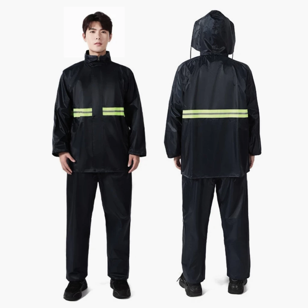 Alitech เสื้อกันฝน สีกรมท่า แถบสะท้อนแสงสีเขียว XL-4XL thumbnail 3