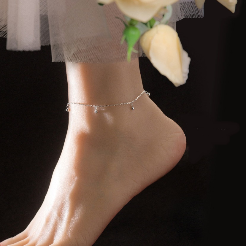 Beads anklet ALS-018 สร้อยข้อเท้าเงินแท้ 92.5% ตุ้งติ้งลูกปัดเงิน ขนาดความยาว 21.5+3cm