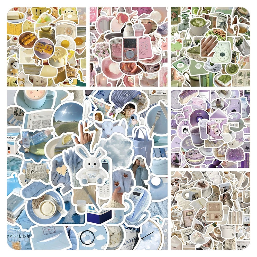[พร้อมส่ง] 59 ชิ้น PVC Sticker สติกเกอร์ DIY ลาย Graffiti เครื่องเขียน ตกแต่ง มือถือ Notebook หลายสี Blue Pink Purple