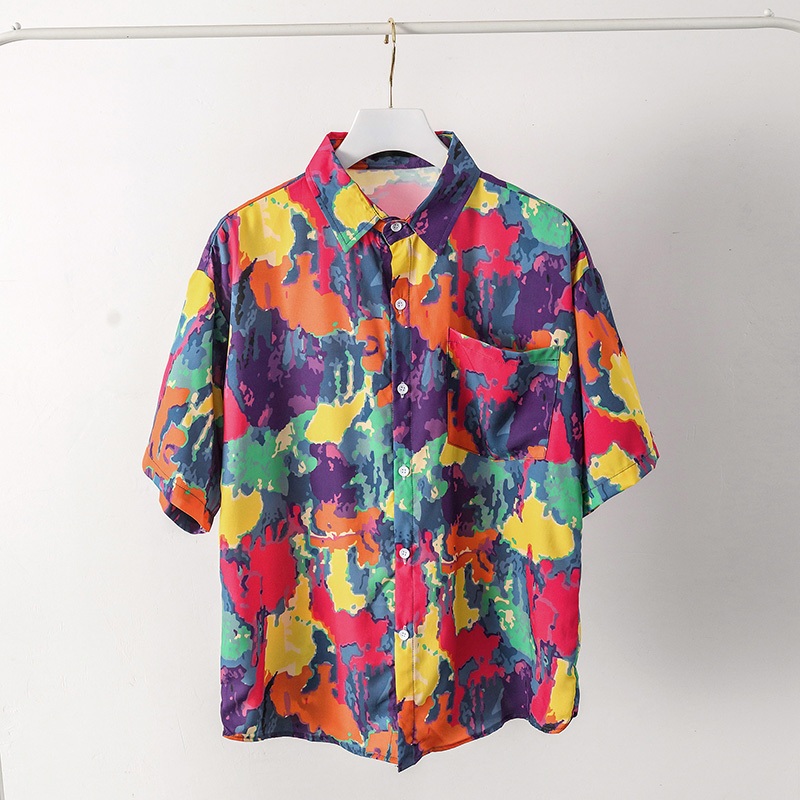 aililai1688 เสื้อเชิ้ต ผู้ชาย ลายสีรุ้ง เป็นศิลปะที่ผสมสีสันสวยงาม ทันสมัยไม่ตกเทร์น พร้อมจัดส่ง