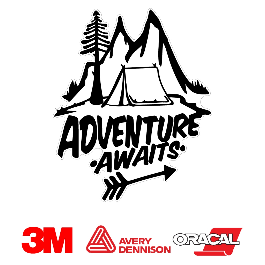 (W103) สติกเกอร์ ADVENTURE AWAITS สติกเกอร์แคมป์ปิ้ง PVC กันน้ำ ทนแดด งานพิมพ์ลงสติกเกอร์ใส ลอกออกไม่ทิ้งคราบกาว