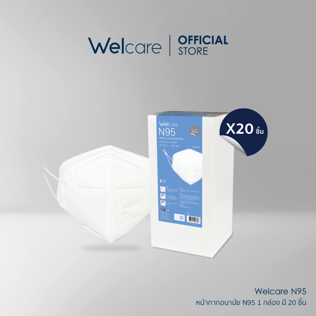 [Flagship Store] Welcare N95 FACE MASK หน้ากากอนามัย N95 แบบมีวาล์ว และแบบไม่มีวาล์ว (แบบลัง มี 20 ช