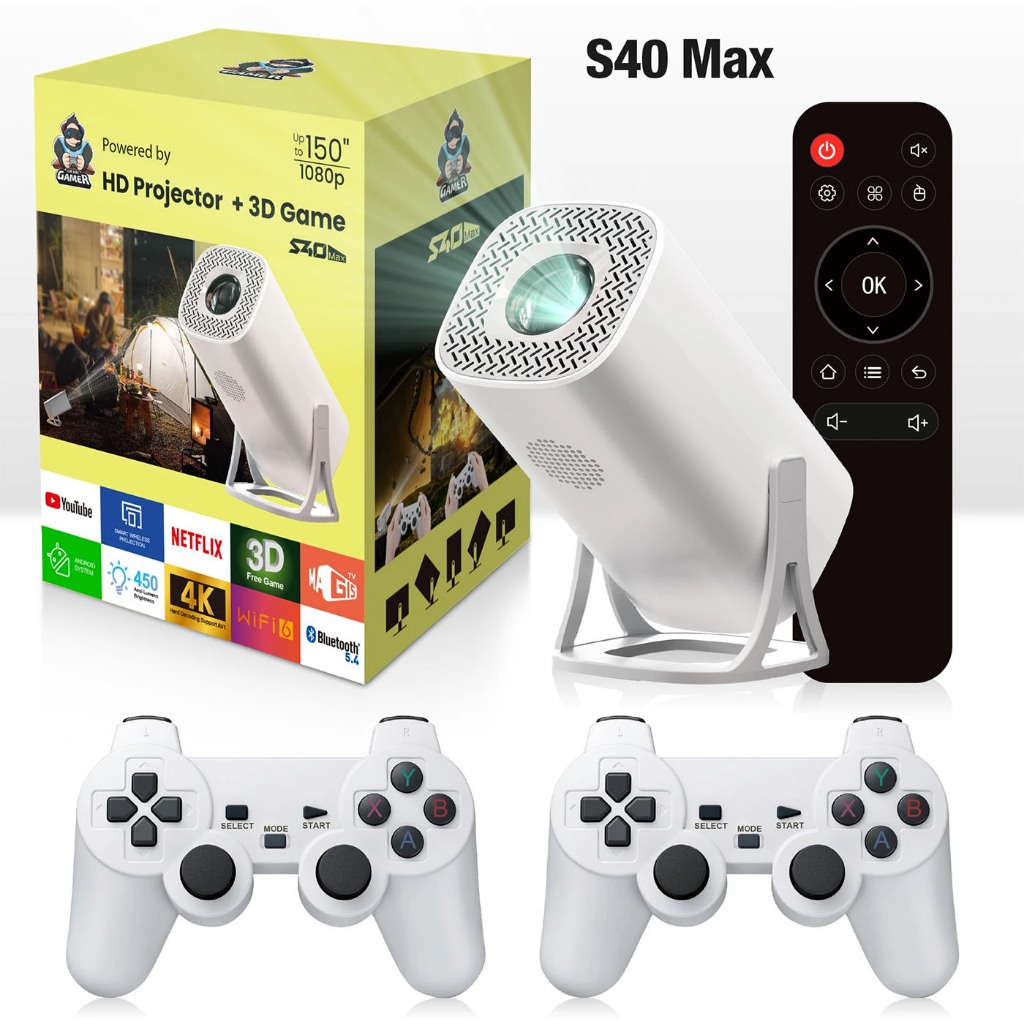 โปรเจคเตอร์ Game Projector S40 Max เชื่อมต่อ มือถือ WIFI บลูทูธ 4K Android11.0 + Join 3D games