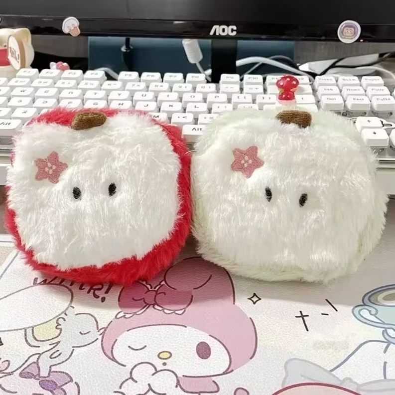 พร้อมส่งจากไทย 🍎 กระเป๋าใส่เหรียญ รูปแอปเปิ้ล กระเป๋าใส่หูฟัง กระเป๋าใส่กุญแจ พวงกุญแจห้อยกระเป๋า  น่ารัก ขนนุ่มมาก