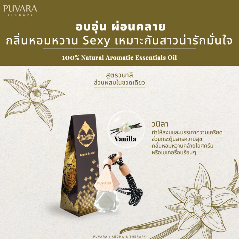 Puvara ภูวรา น้ำหอมรถยนต์ Aromatic in car น้ำมันหอมระเหยปรับอากาศ ธรรมชาติ รถยนต์ 8ml.