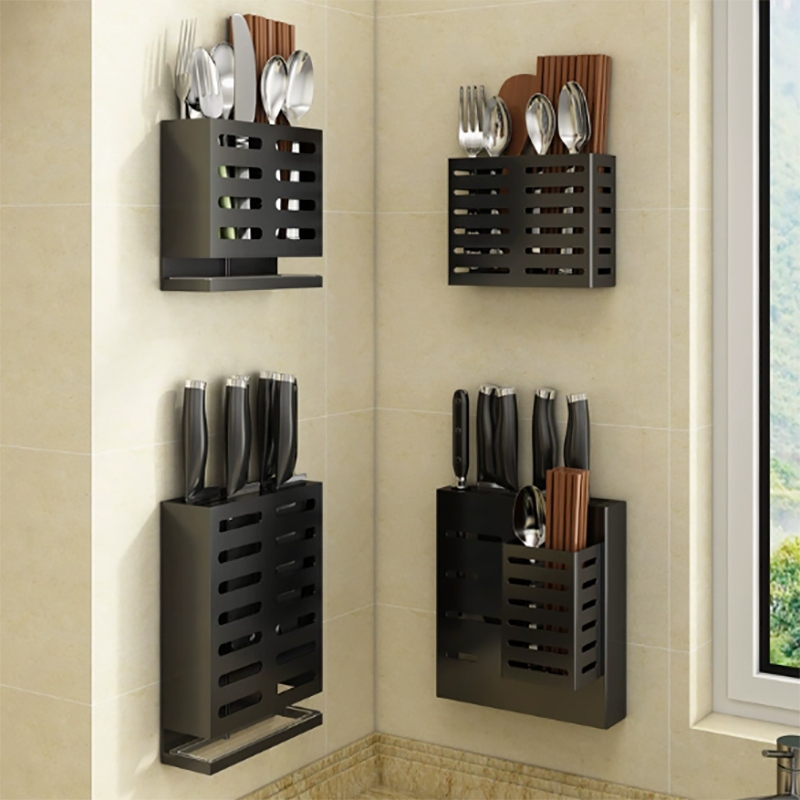 กล่องเก็บช้อนส้อม, ชั้นวางครัว, ราวระบายน้ําติดผนัง, ที่ใส่ตะเกียบ, ไม่เจาะรู, สแตนเลส, สีดํา - รูปที่ 4