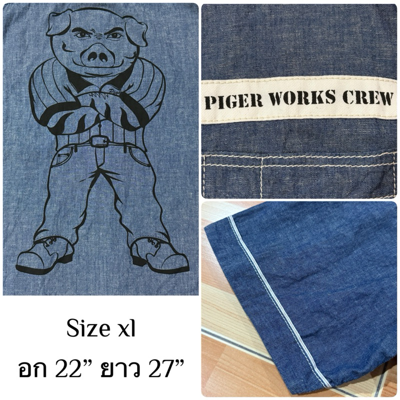 (Rare Item)!!สินค้าพร้อมส่ง++ เสื้อเชิ้ตแขนสั้น PIGER WORKS SIZE XL(มือสอง)`