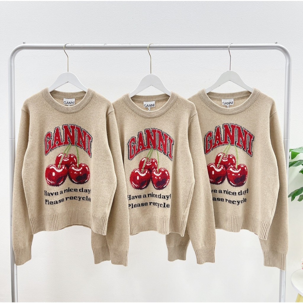 Ganni Big Cherry Sweater (Brown)
