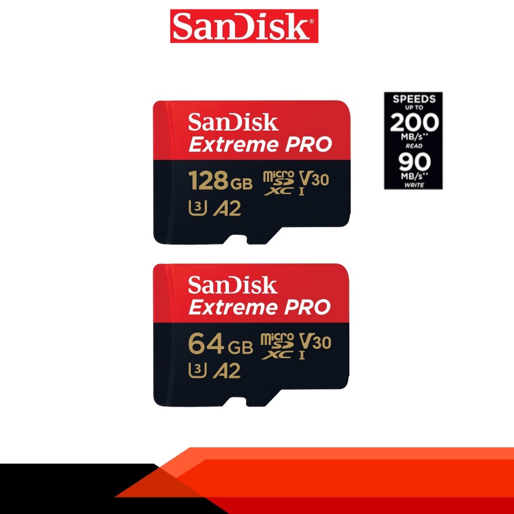 SanDisk Extreme Pro Micro SDXC 64GB-128GB A2 (SDSQXCU, SDSQXCD) ความเร็วสูงสุด อ่าน 200MB/s เขียน 90MB/s