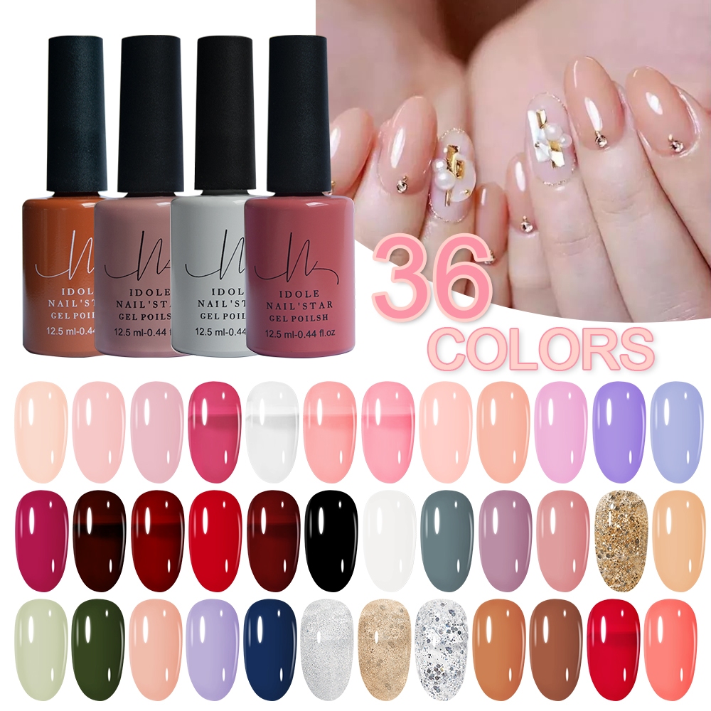 สีเจล IDOLE 36 สี Base Coat Top Coat ชุดยาทาเล็บ 12.5ml/ขวด สีเจลไซรัป ขวดสีเดียวกับสี
