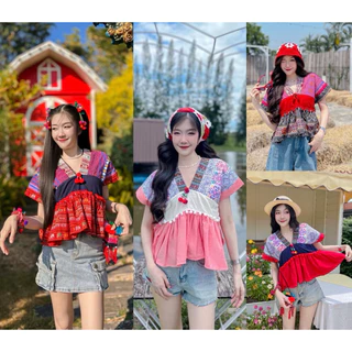 เสื้อเด็กดอย เสื้อคอวีกะเหรี่ยง เสื้อพื้นเมือง ลายช้าง/ลายดอก น่ารักๆ/สินค้ามีพร้อมส่ง